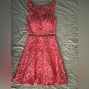 Pink Formal dress with mesh parting. Nice used once or twice.